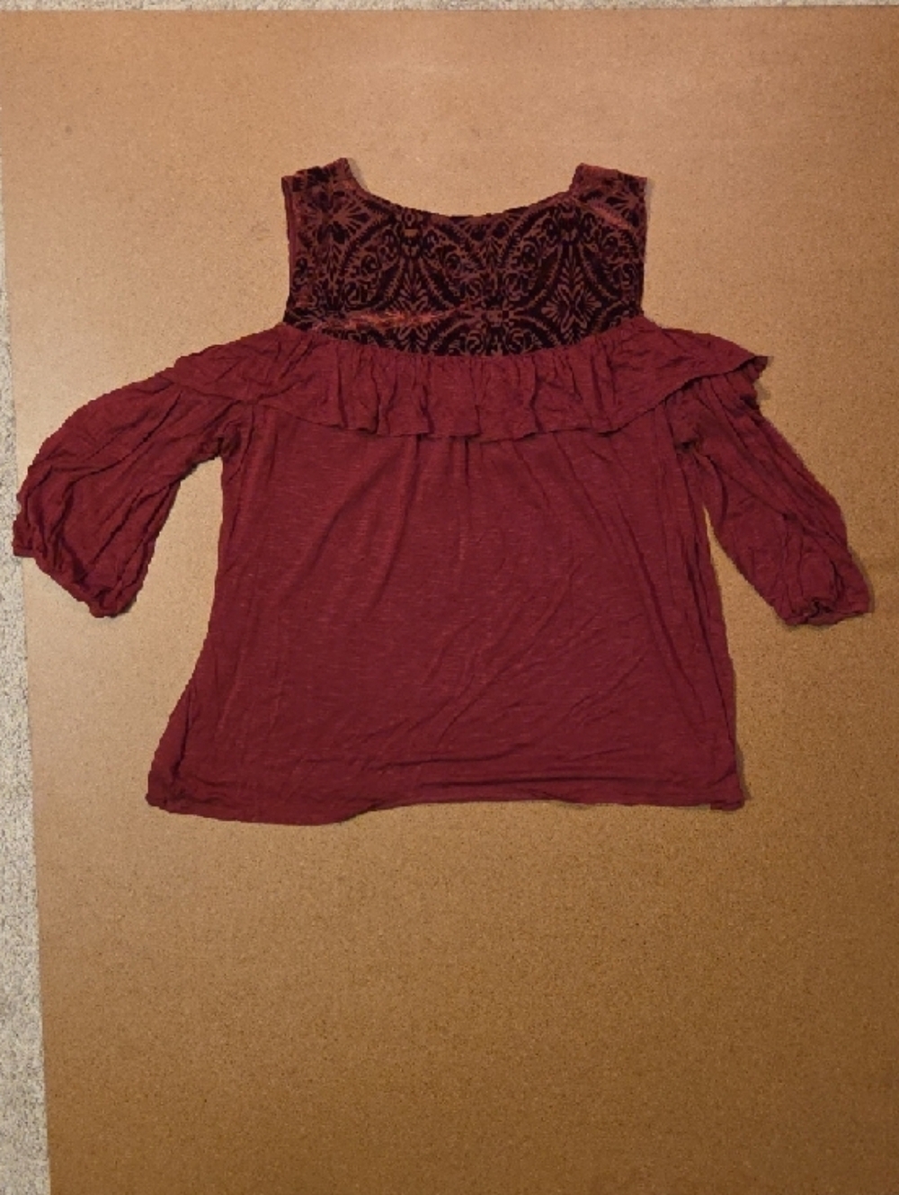 Hannah Wine Cold-Shoulder Ruffle Blouse - Picture 4 of 4